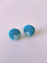 Turquoise And Blue Button Post Beaded Earring