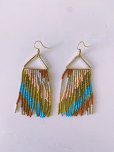 Rust Turquoise Pink Diagonal Stripe On Triangle Earring