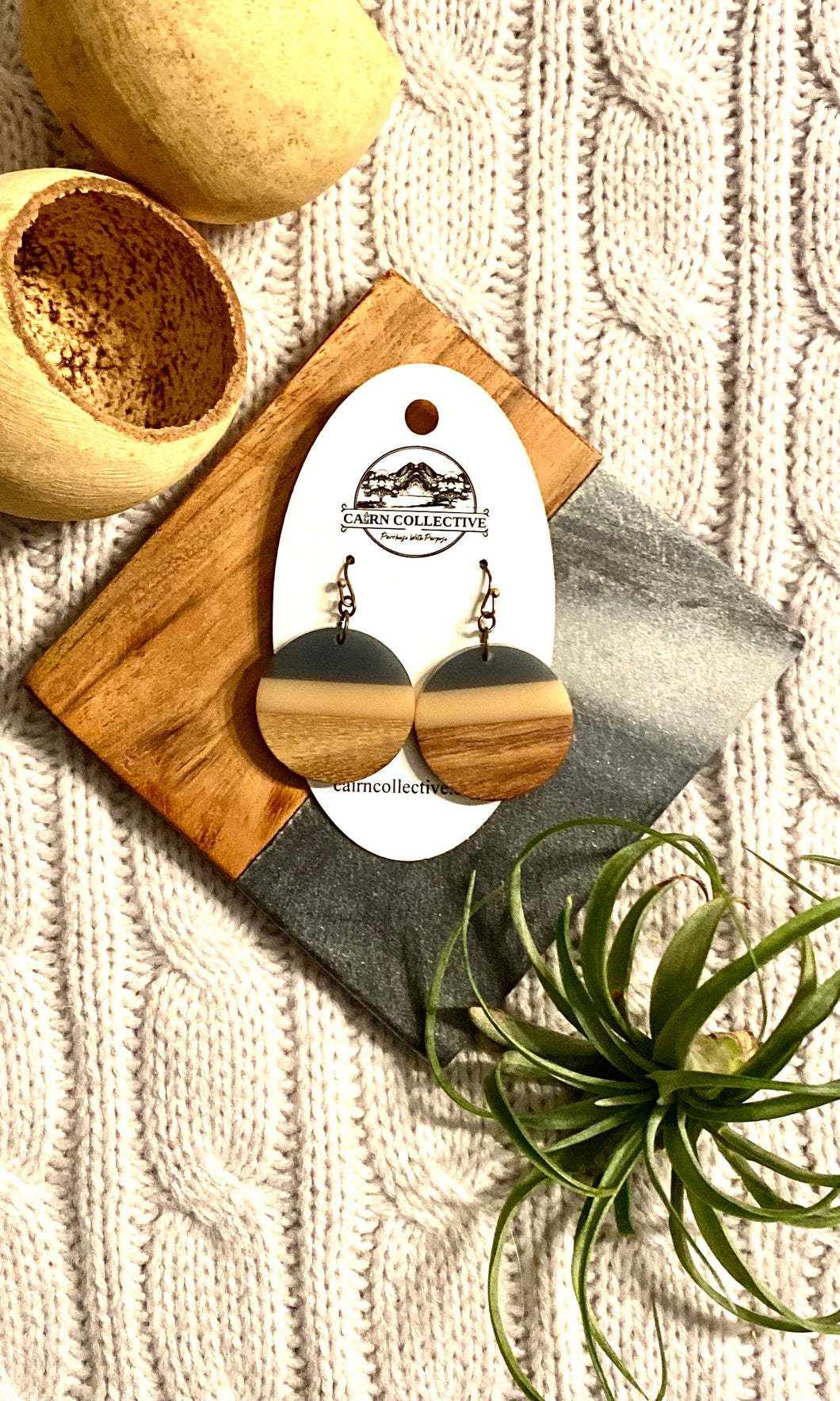 Wood & Resin Tiered Earring