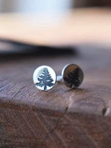 Hand stamped silver tree stud